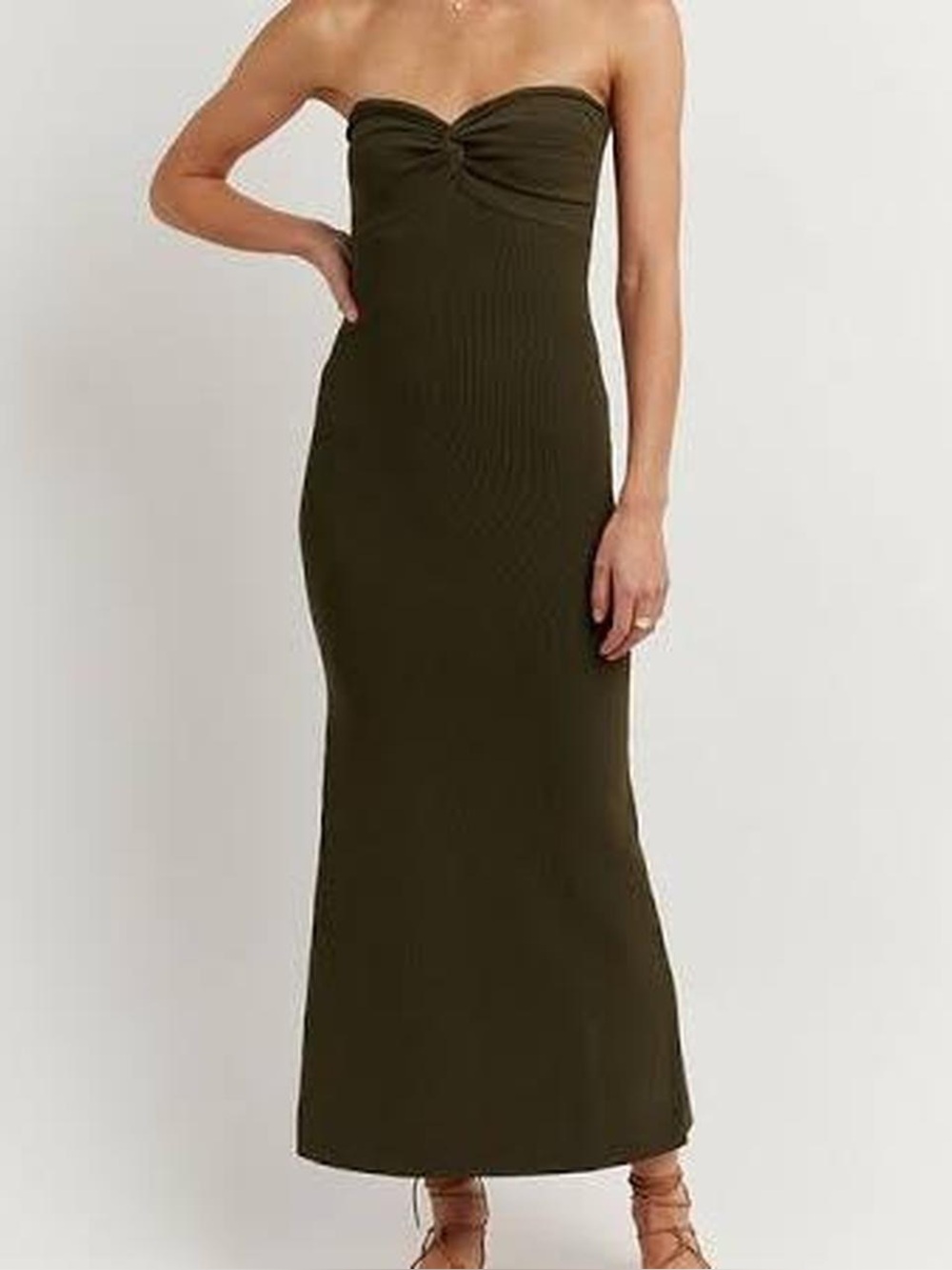 Dissh Anika olive knit midi sheath bodycon dress